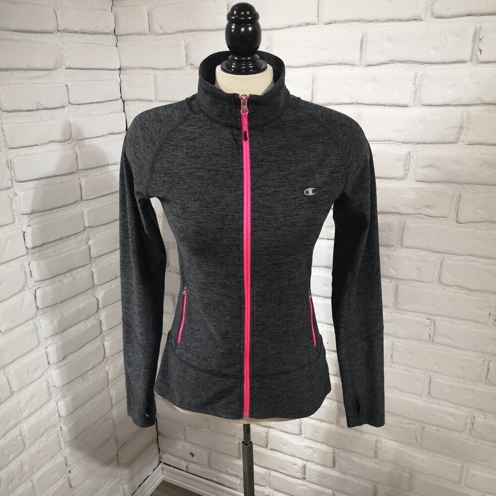 Champion Ladies Size Small Dark Grey w/ Pink Accents Full Zip Athletic Jacket